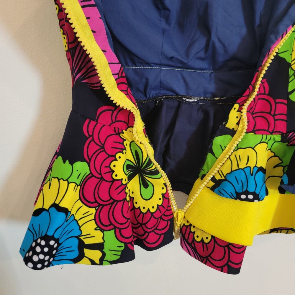 Floral Retro Unique Handmade Blouse Top Asymmetrical Ruffle Lined Zip Back - Picture 9 of 11